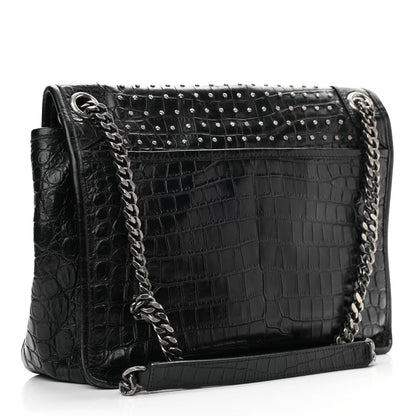 Saint Laurent Calfskin Matelasse Monogram Studded Medium Niki Chain Satchel Black 3 of 10