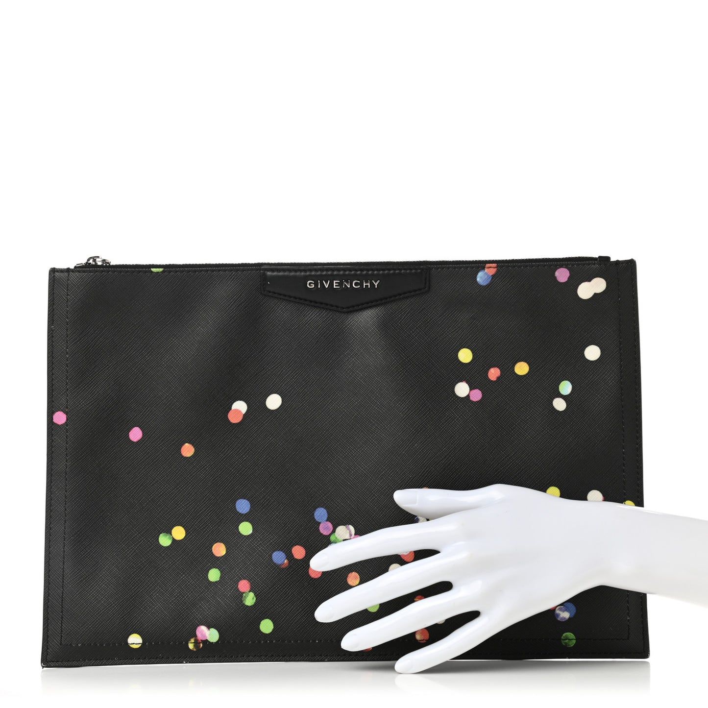 Textured Coated Canvas Confetti Print Medium Antigona Zip Pouch Black