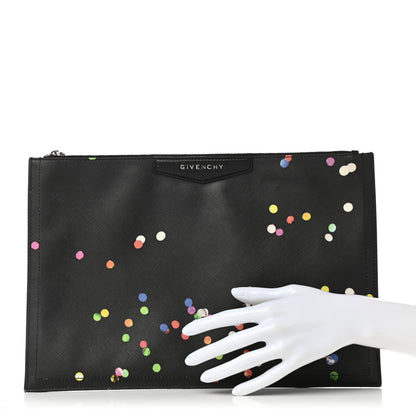 Givenchy Textured Coated Canvas Confetti Print Medium Antigona Zip Pouch Black 2 of 7