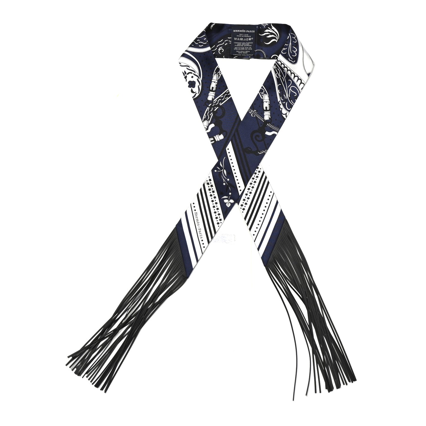 Silk Festival Des Amazones Bandana Fringed Twilly Bleu Black