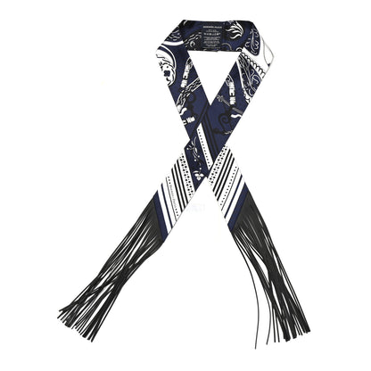 Hermes Silk Festival Des Amazones Bandana Fringed Twilly Bleu Black 1 of 4