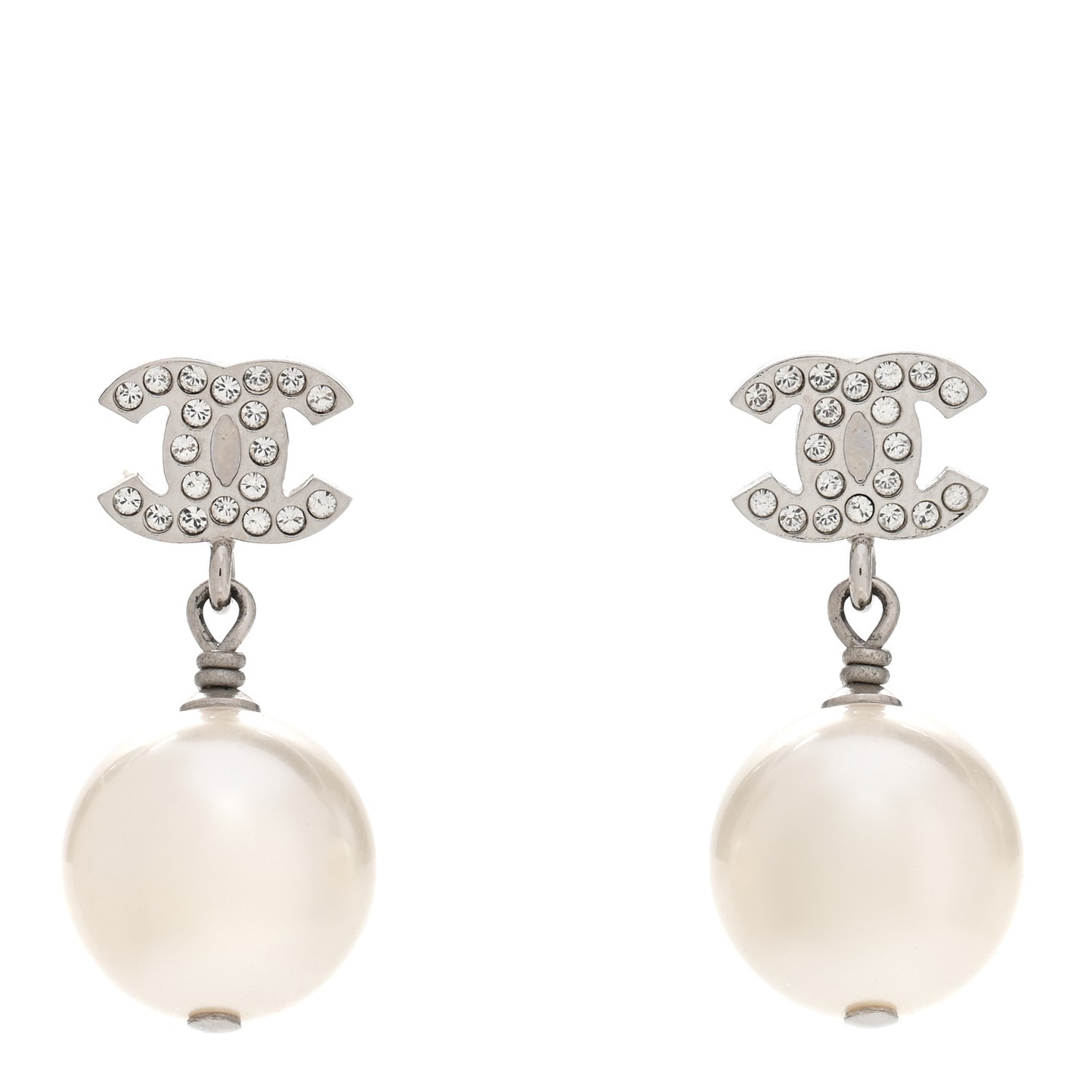 Crystal Pearl CC Drop Earrings Silver Pearly White