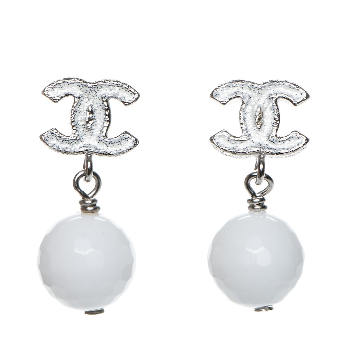 Glitter Enamel Bead CC Drop Earrings White