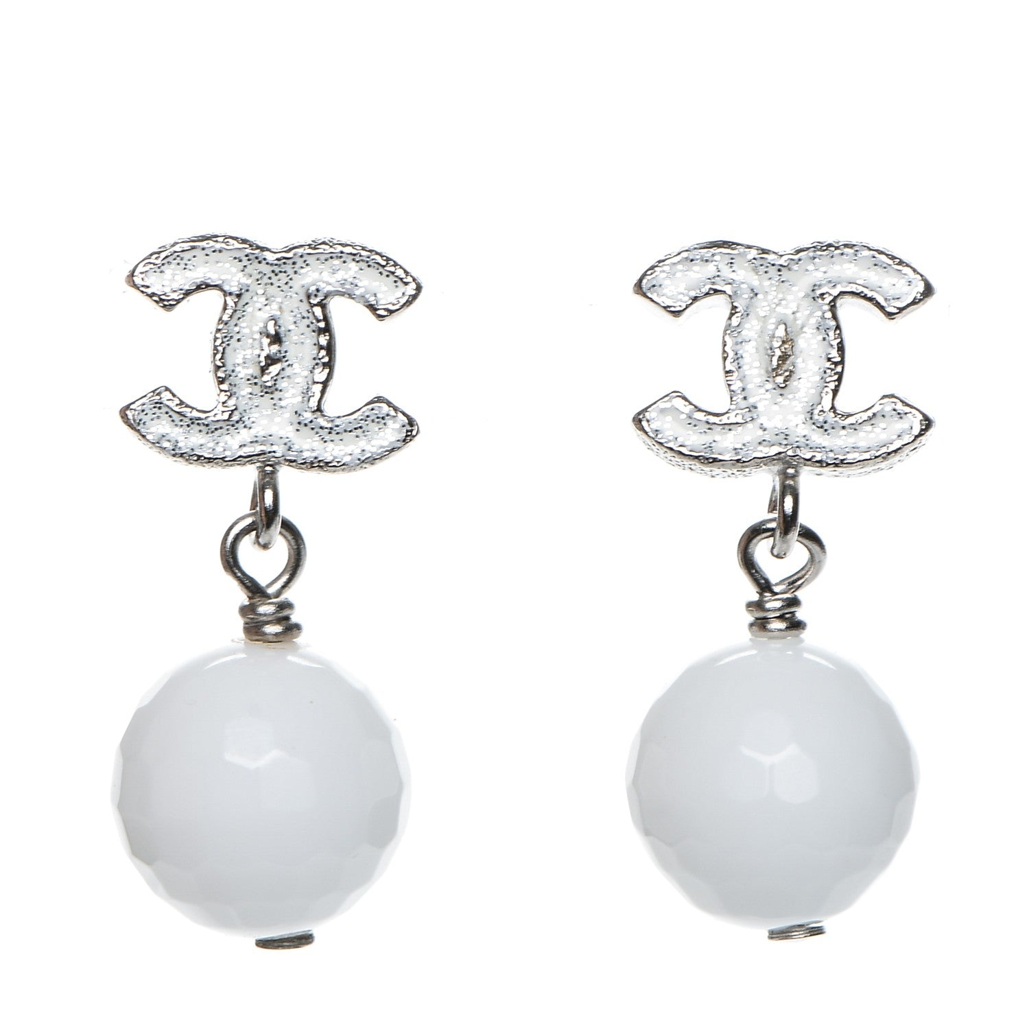 Chanel Glitter Enamel Bead CC Drop Earrings White 1 of 4