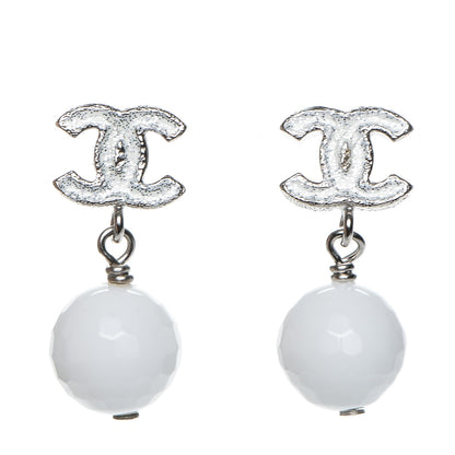 Chanel Glitter Enamel Bead CC Drop Earrings White 1 of 4
