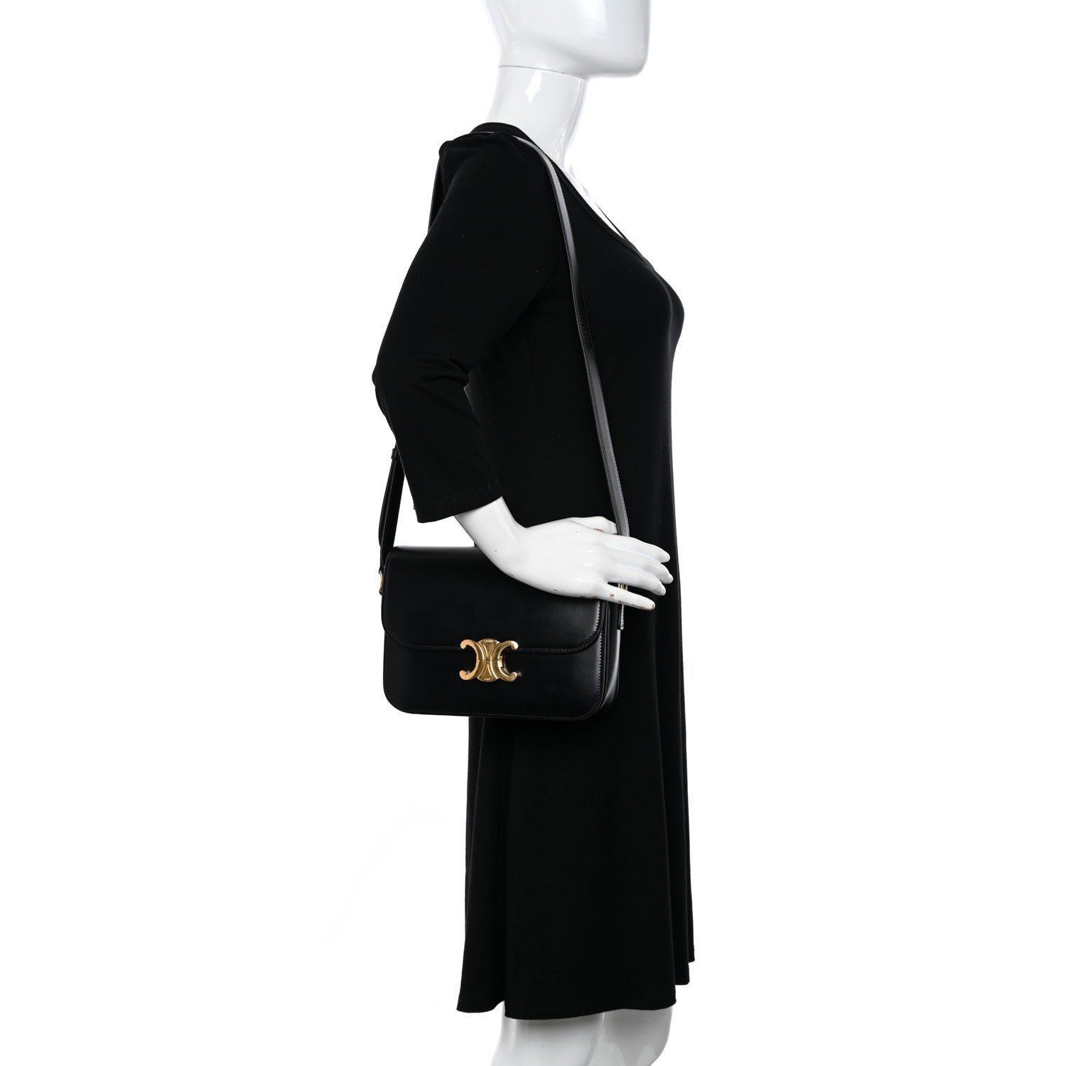 Celine Shiny Calfskin Medium Triomphe Black 2 of 12