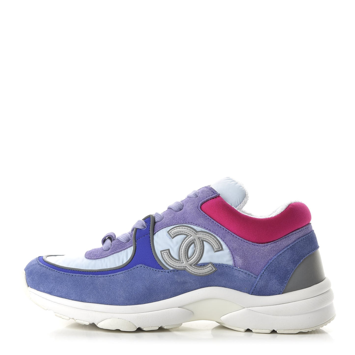 Nylon Calfskin Suede CC Womens Sneakers 38 Light Blue