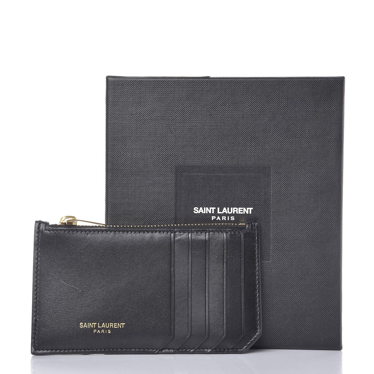 Calfskin 5 Fragments Zip Pouch Card Holder Black