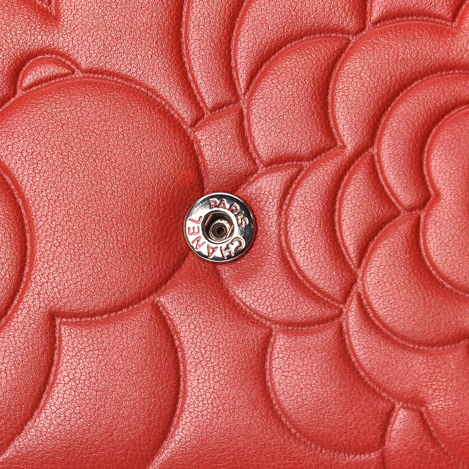 Chanel Lambskin Camellia Embossed Wallet On Chain WOC Red 12 of 17