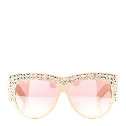 Gucci Acetate Crystal Oversize Hollywood Forever Sunglasses GG0144S Ivory 2 of 9