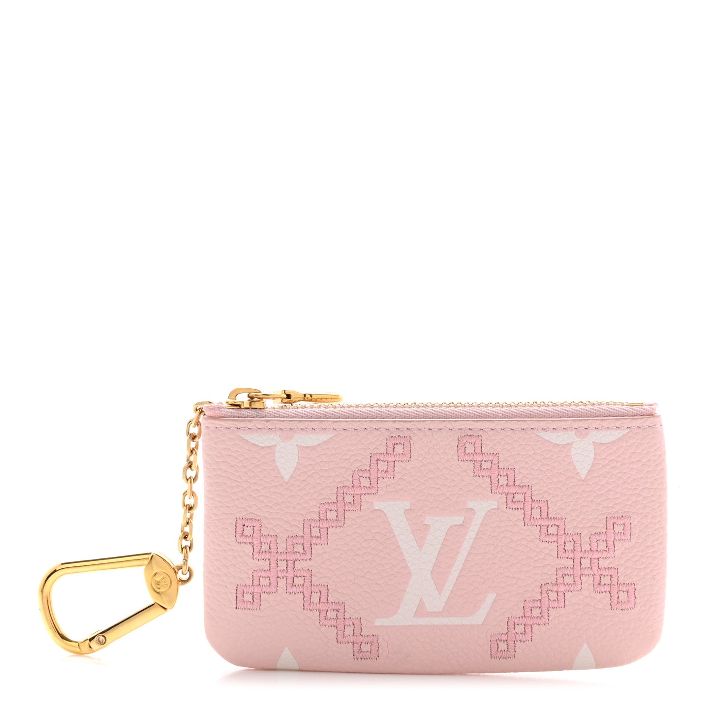 Empreinte Monogram Giant Broderies Key Pouch Pink Creme