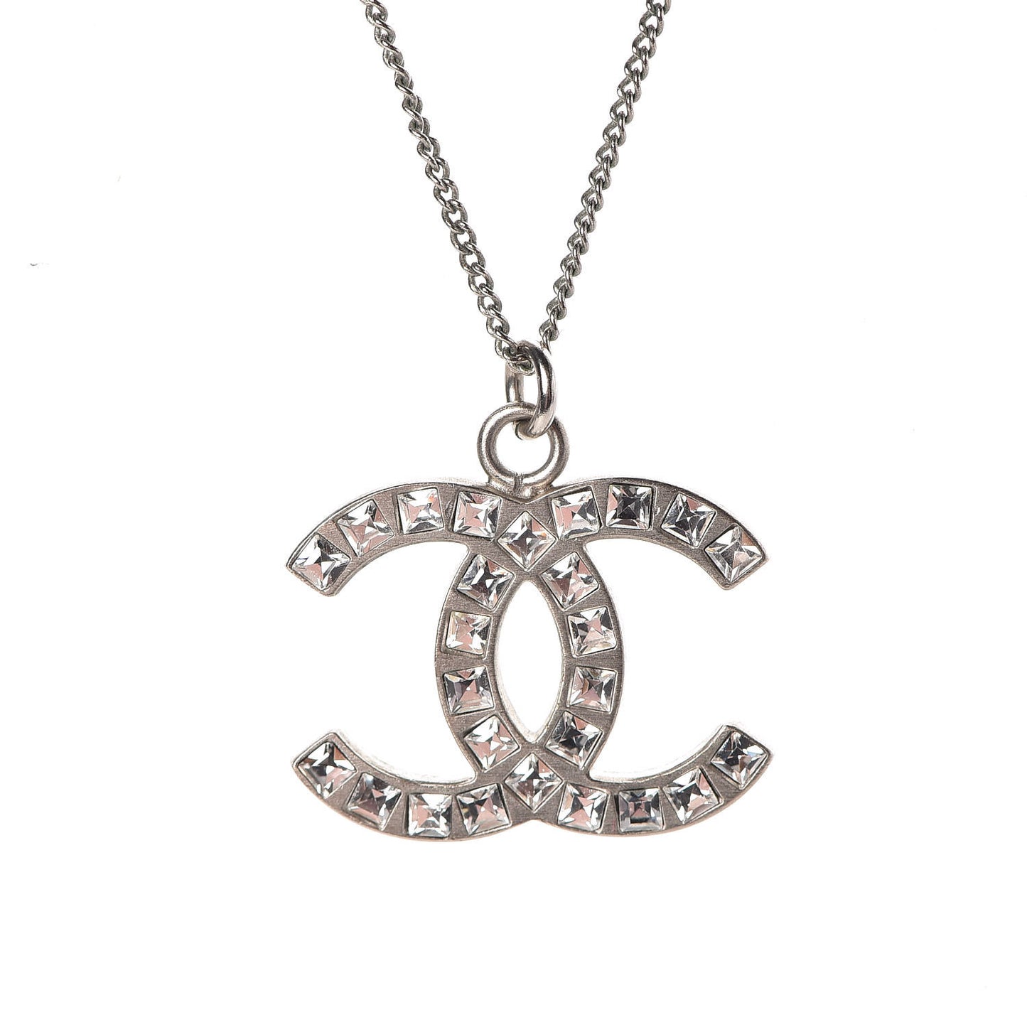 Crystal Baguette CC Necklace Silver