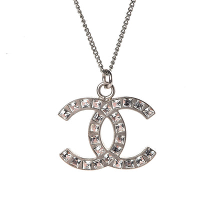 Chanel Crystal Baguette CC Necklace Silver 4 of 6