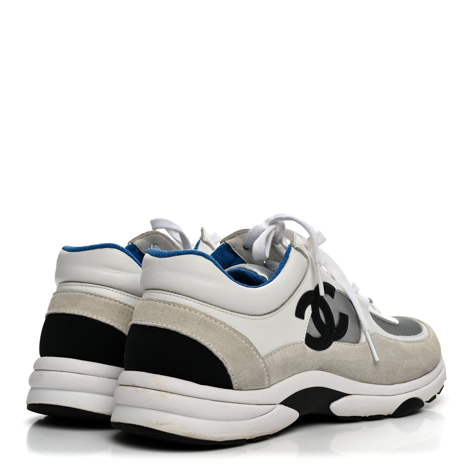 Chanel Calfskin Fabric Sneakers 39.5 White Silver Fluo Blue 5 of 10