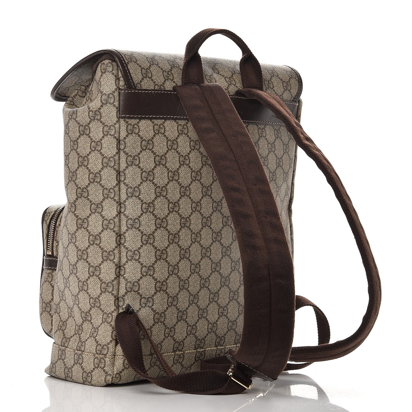 GG Supreme Monogram Medium Single Buckle Rucksack Backpack Beige Ebony Brown