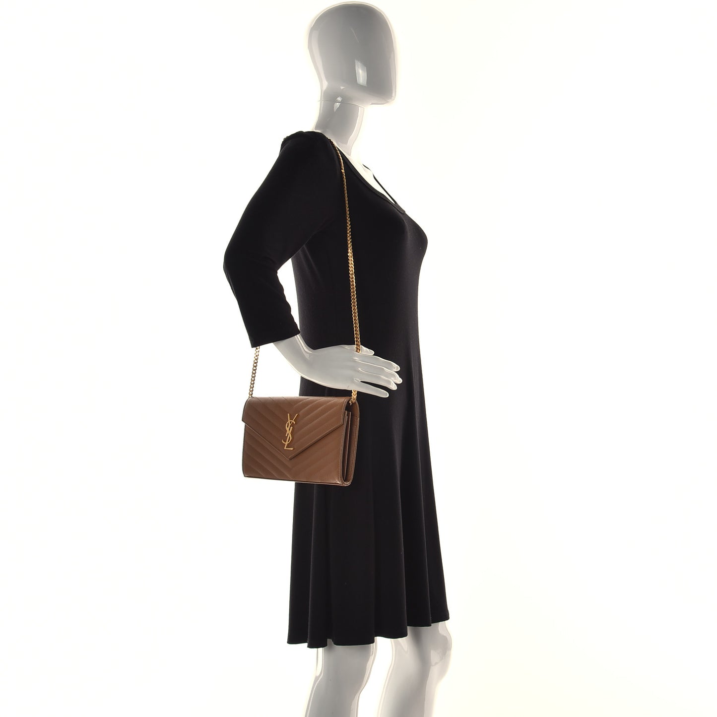 Grain De Poudre Matelasse Chevron Monogram Chain Wallet Tan