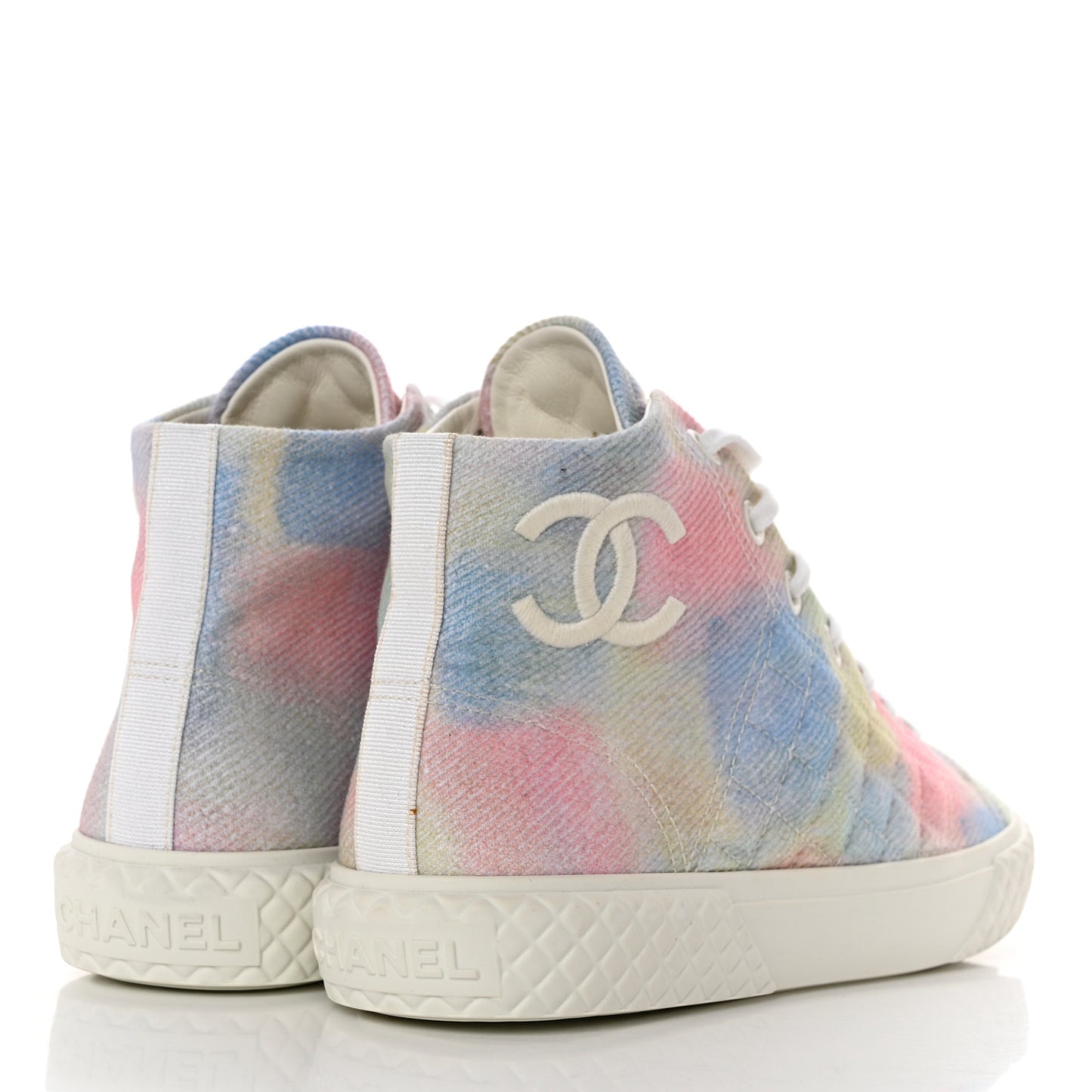 Printed Fabric Quilted High Top Sneakers 38 Green Pink Blue