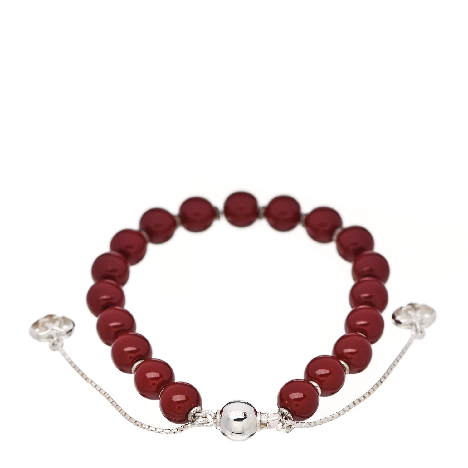 Gucci Sterling Silver Wood Boule Britt Bracelet Red 2 of 5