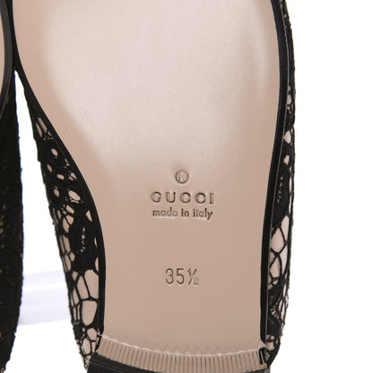 Gucci Lace Malaga Kid Womens Princetown Slippers 35.5 Black Skin Rose 7 of 9