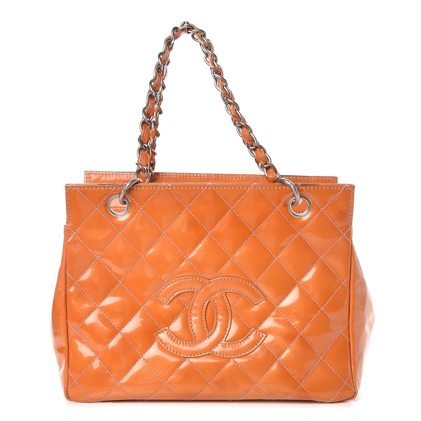 Patent Quilted Timeless Tote Orange
