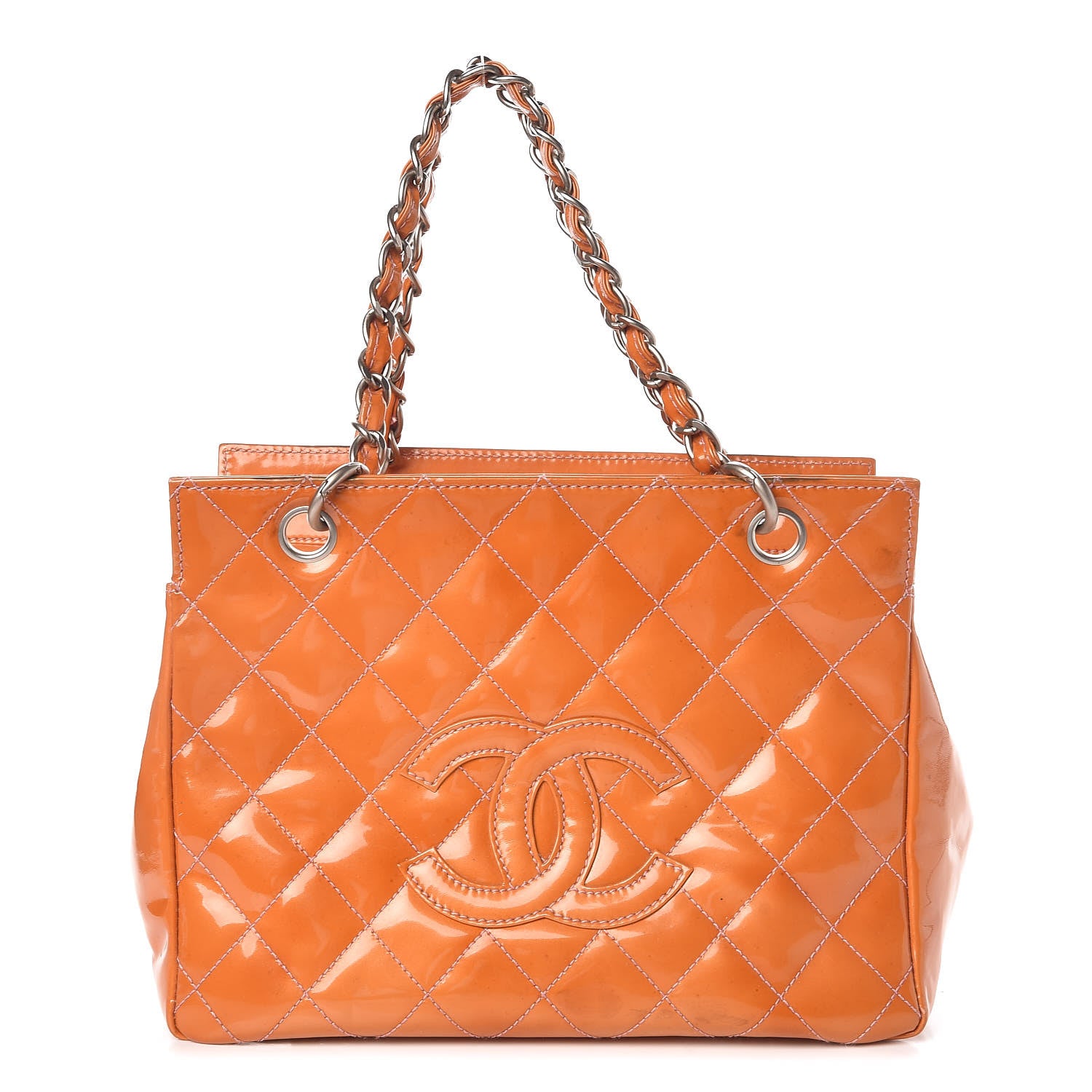 Chanel Patent Quilted Timeless Tote Orange 1 of 17