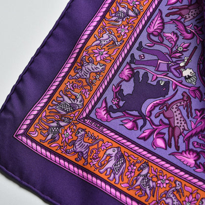 Hermes Silk Chasse En Inde Scarf 90 Violet Orange Rose Indien 5 of 6