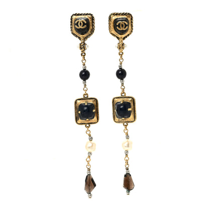 Chanel Pearl Bead CC Dangle Earrings Gold Black 1 of 4