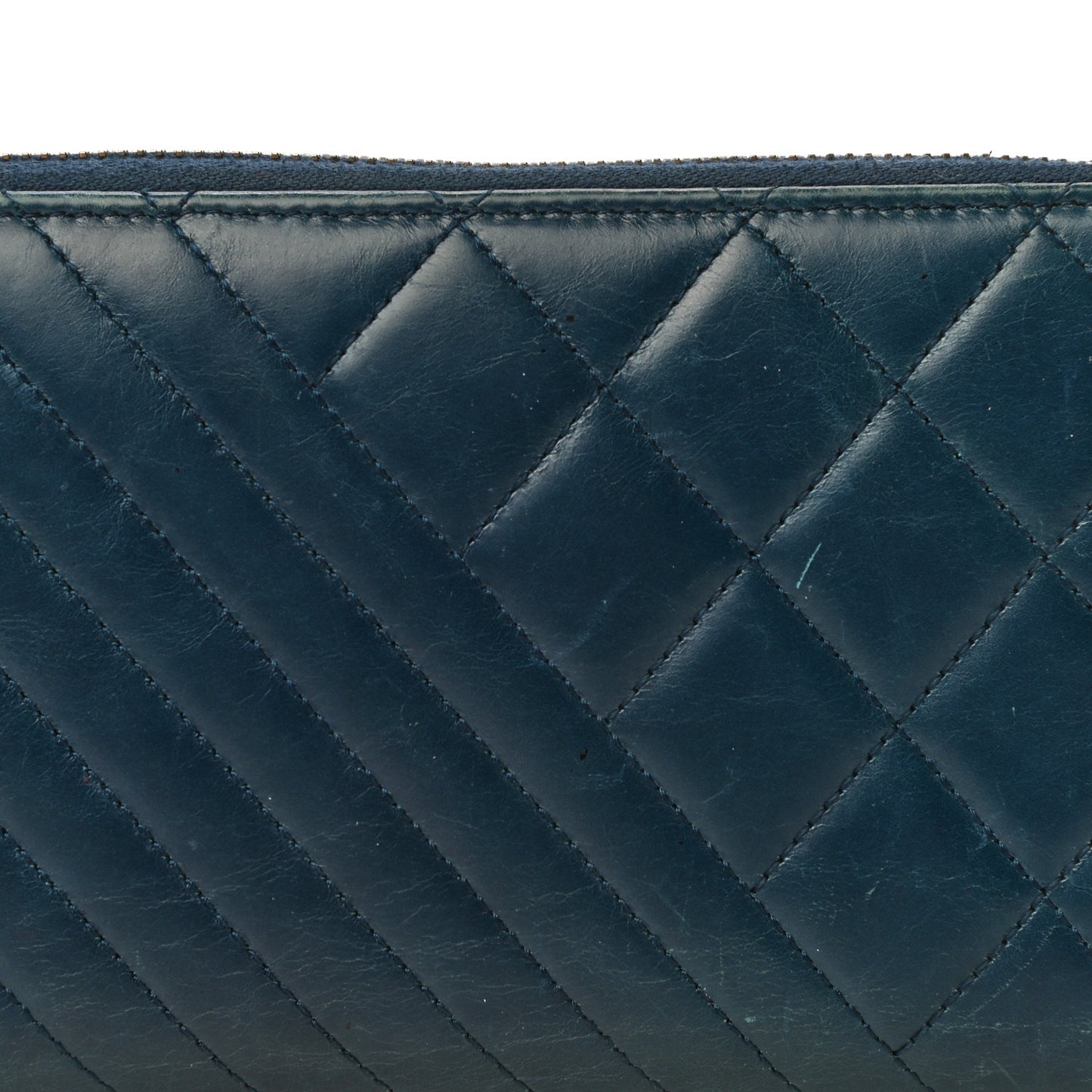 Glazed Calfskin Quilted Small Coco Boy Zip Around Wallet Blue