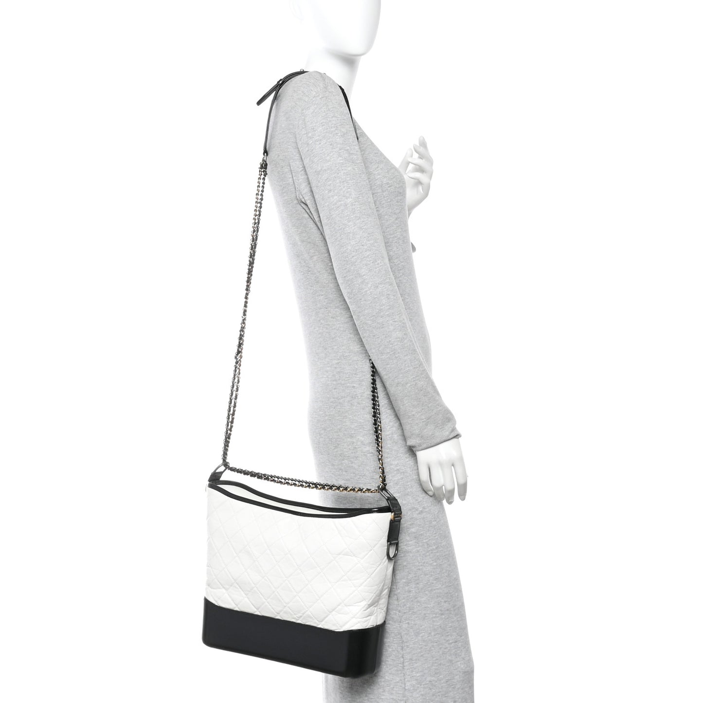 Aged Calfskin Quilted Large Gabrielle Hobo White Black