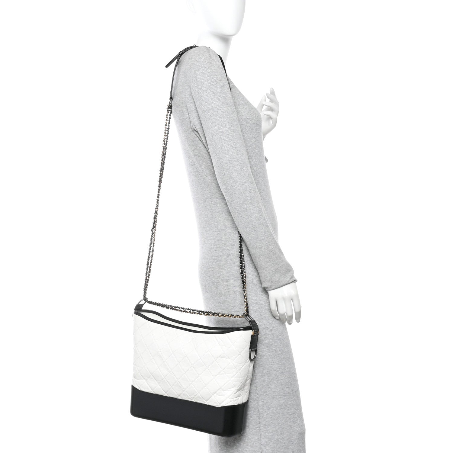 Chanel Aged Calfskin Quilted Large Gabrielle Hobo White Black 2 of 10