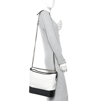 Chanel Aged Calfskin Quilted Large Gabrielle Hobo White Black 2 of 10
