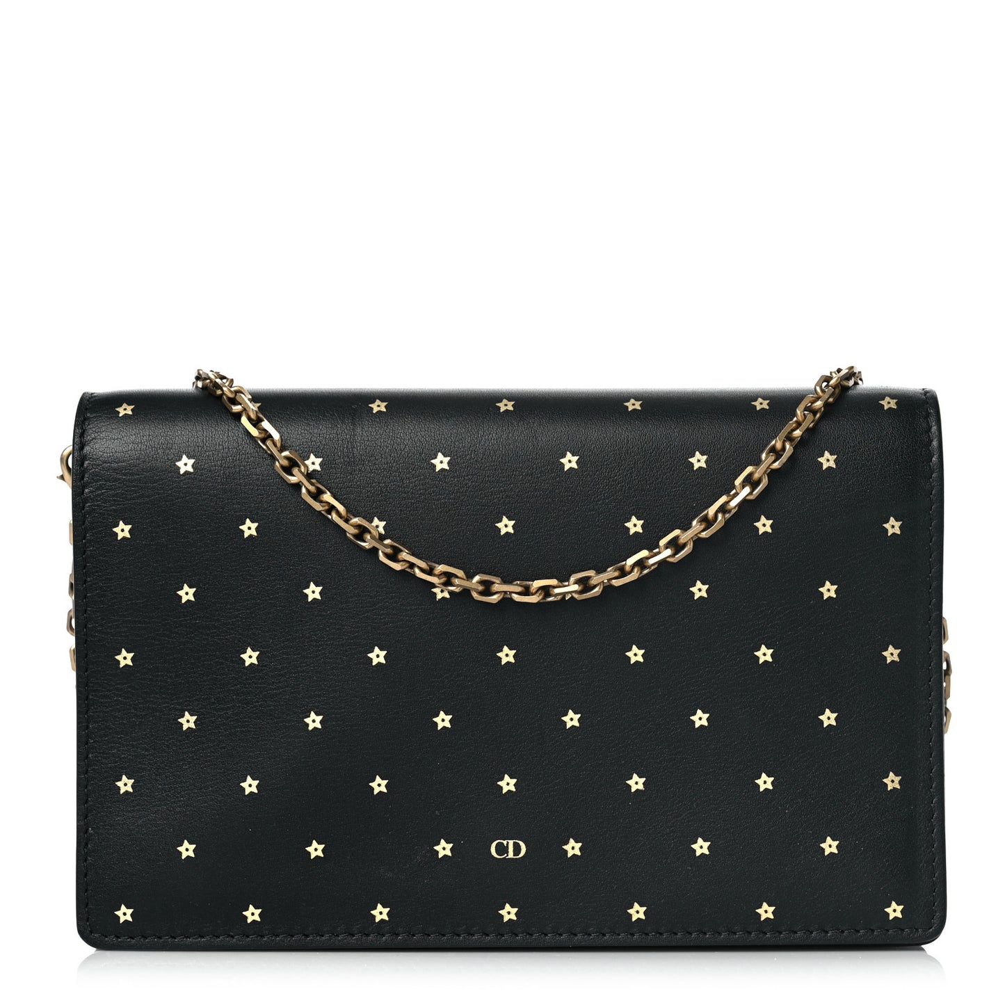 Calfskin Embossed Stars Wallet on Chain Black Gold