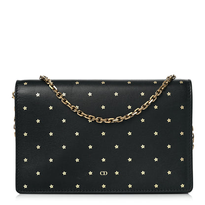 Christian Dior Calfskin Embossed Stars Wallet on Chain Black Gold 1 of 8