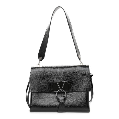 Valentino Garavani Textured Patent Calfskin Medium Vring Shoulder Bag Black 1 of 10