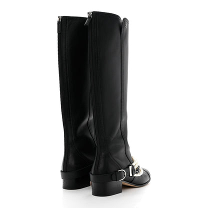 Chanel Calfskin Pearl Cap Toe High Boots 38 Black 4 of 11