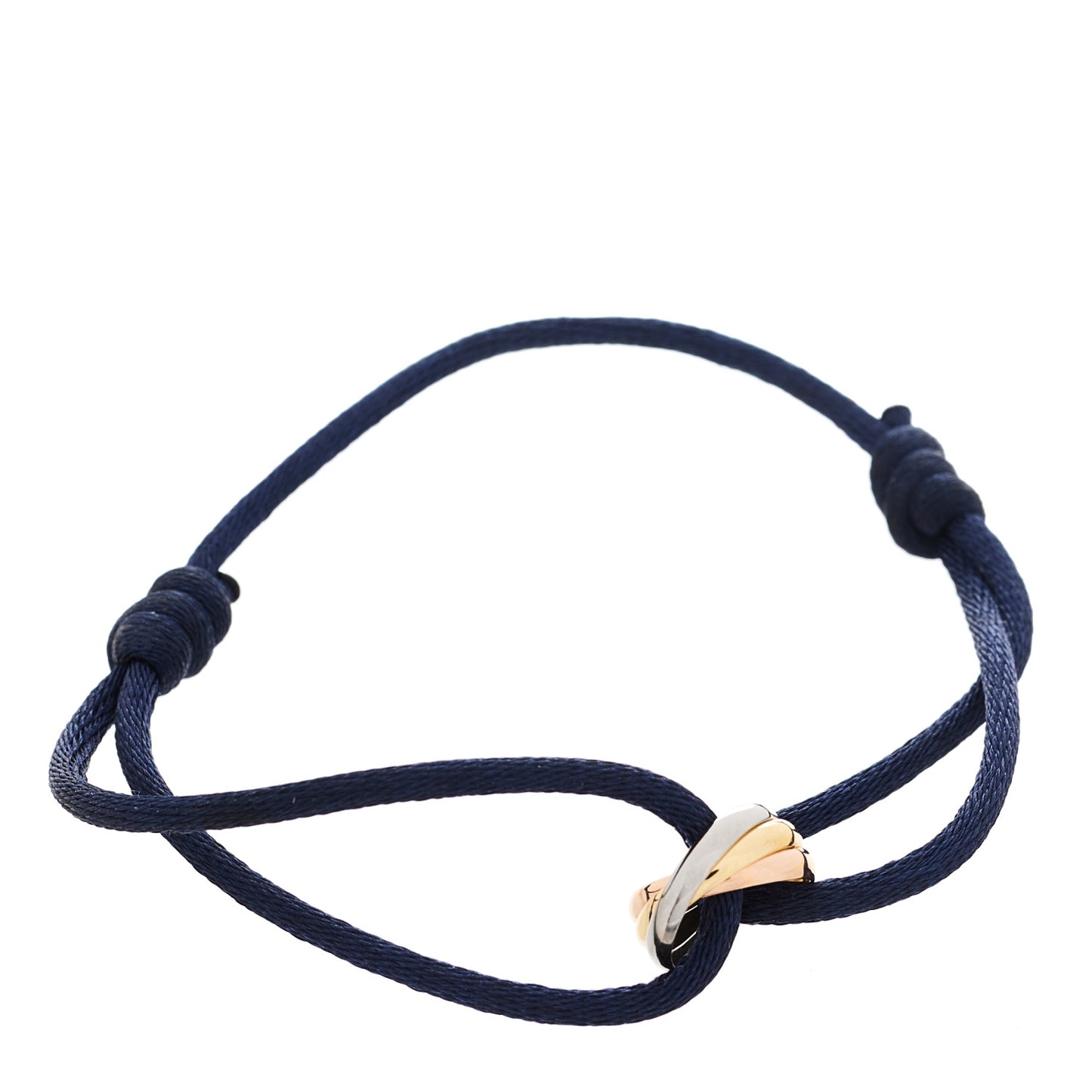 18k Pink Yellow White Gold Trinity Adjustable Cord Bracelet Blue