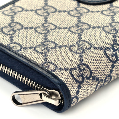 Gucci GG Supreme Monogram Textured Dollar Calfskin Retro Interlocking G Zip Around Wallet Beige Blue 7 of 8