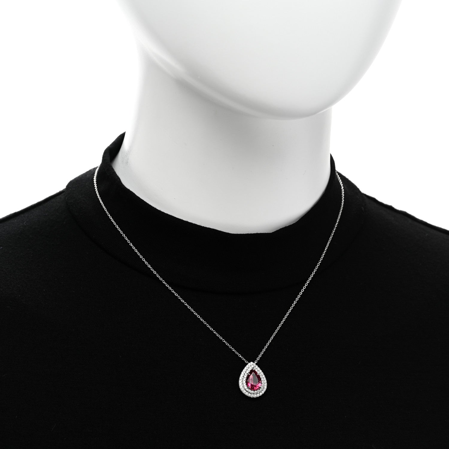 Tiffany Platinum Diamond Rubellite Pear Shaped Soleste Pendant Necklace 2 of 6