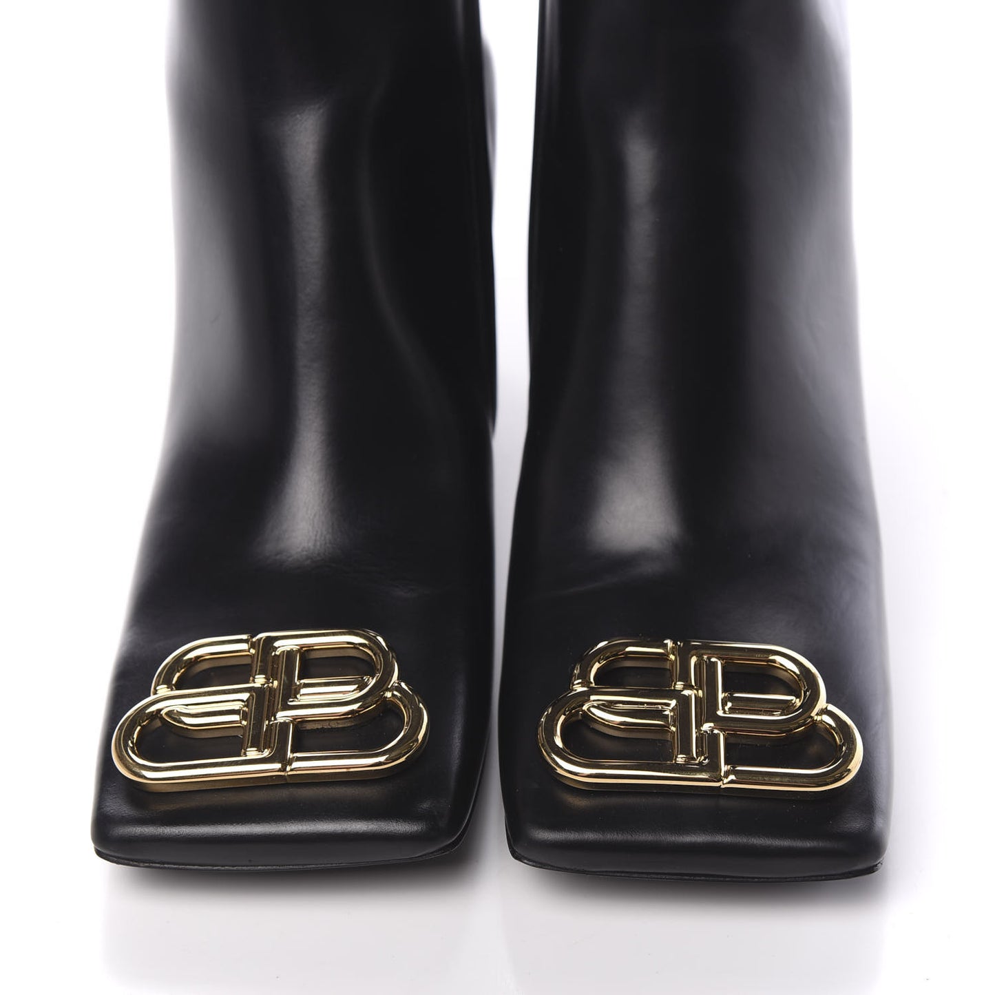 Calfskin Varenne BB Double Square 80mm Booties 39.5 Black Gold