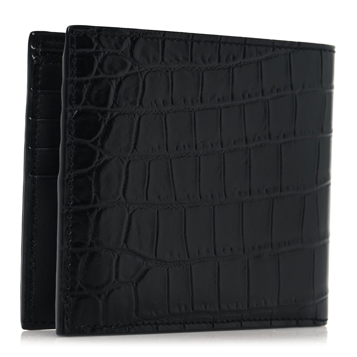 Calfskin Crocodile Embossed Tiny Cassandre East West Wallet Black