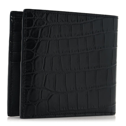 Saint Laurent Calfskin Crocodile Embossed Tiny Cassandre East West Wallet Black 3 of 8