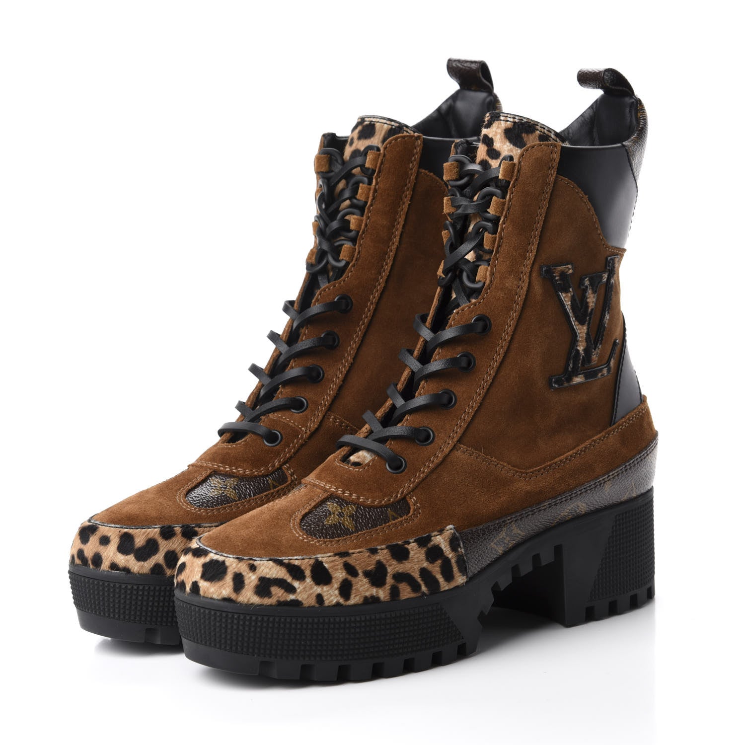 Louis Vuitton Suede Calfskin Monogram Calf Hair Laureate Platform Desert Boots 39 Cognac 3 of 9