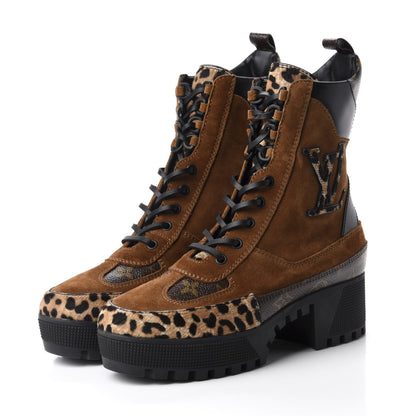 Louis Vuitton Suede Calfskin Monogram Calf Hair Laureate Platform Desert Boots 39 Cognac 3 of 9