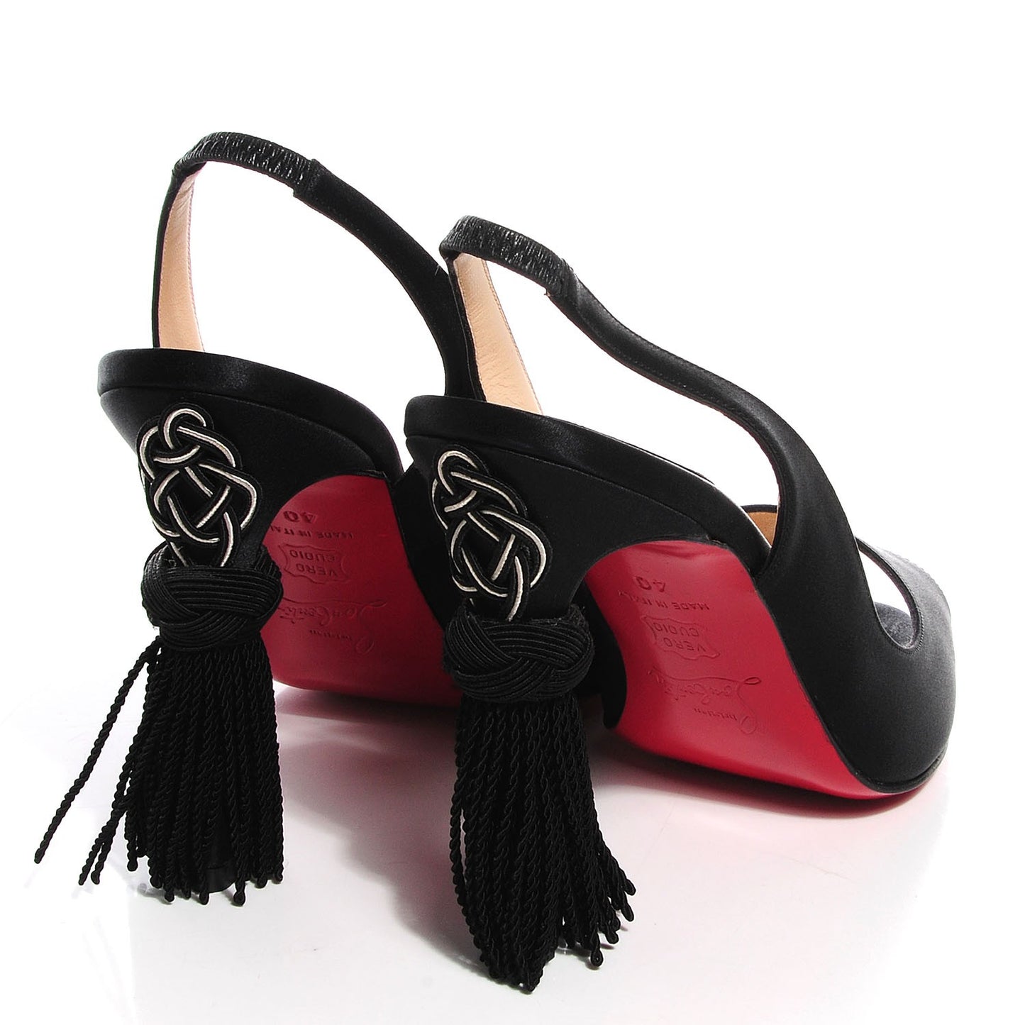 Satin Tassel Slingback Pumps 40 Black