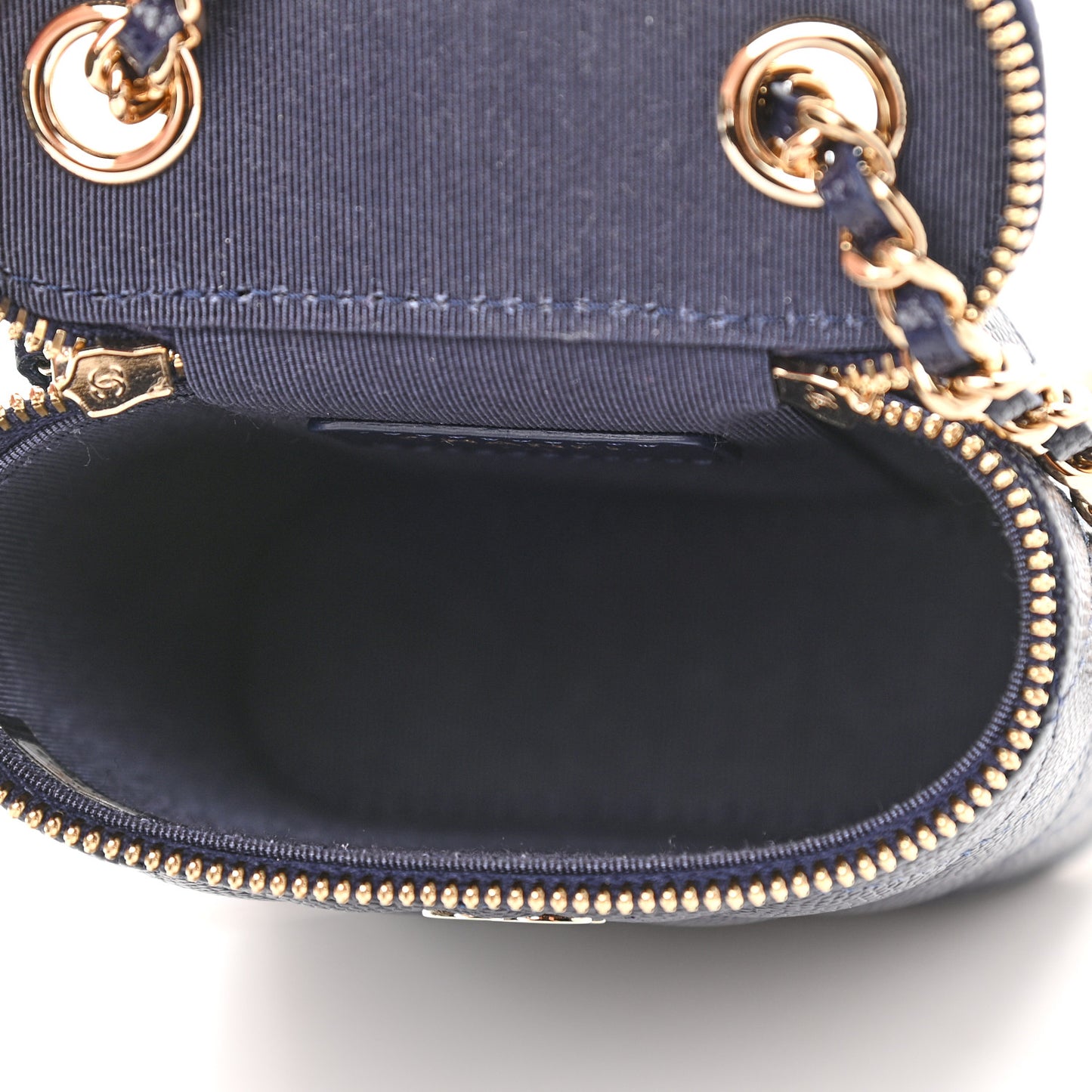 Caviar Quilted Small Vertical Coco Beauty Vanity Case With Chain Navy