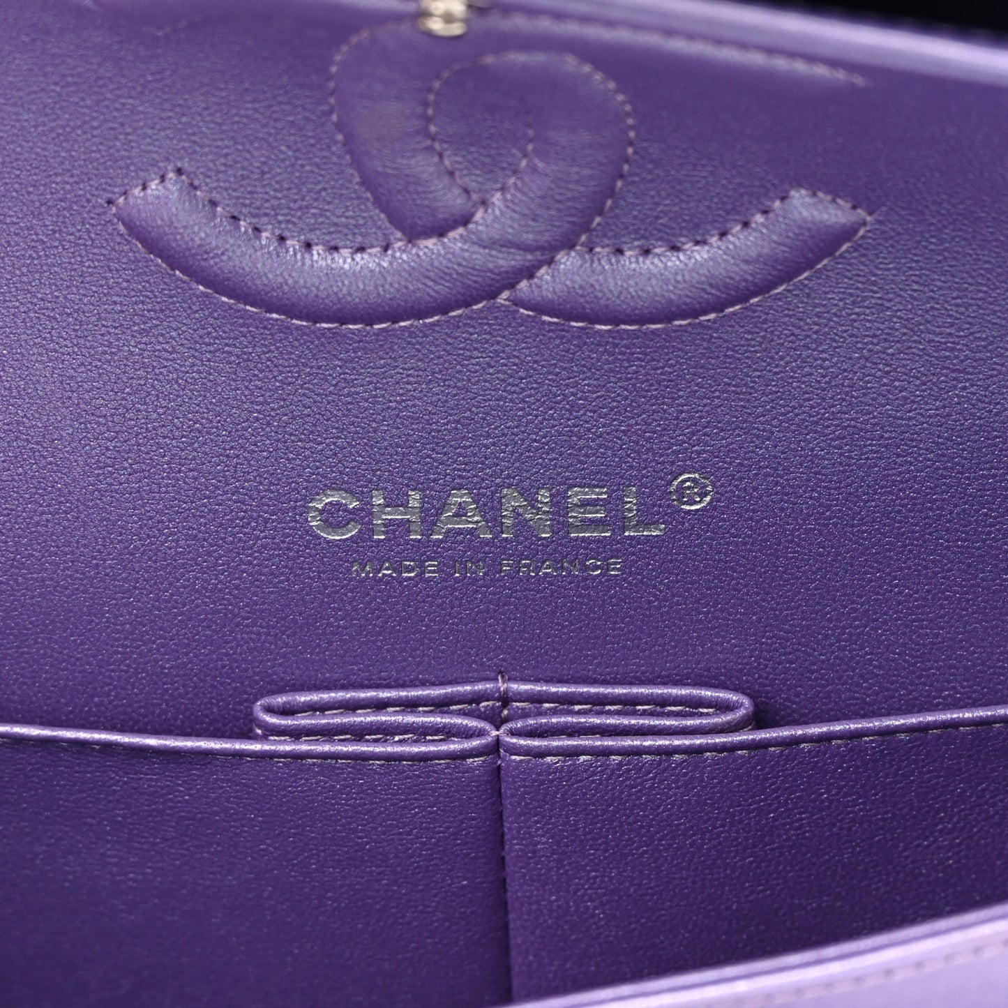 Metallic Lambskin Quilted Medium Double Flap Purple