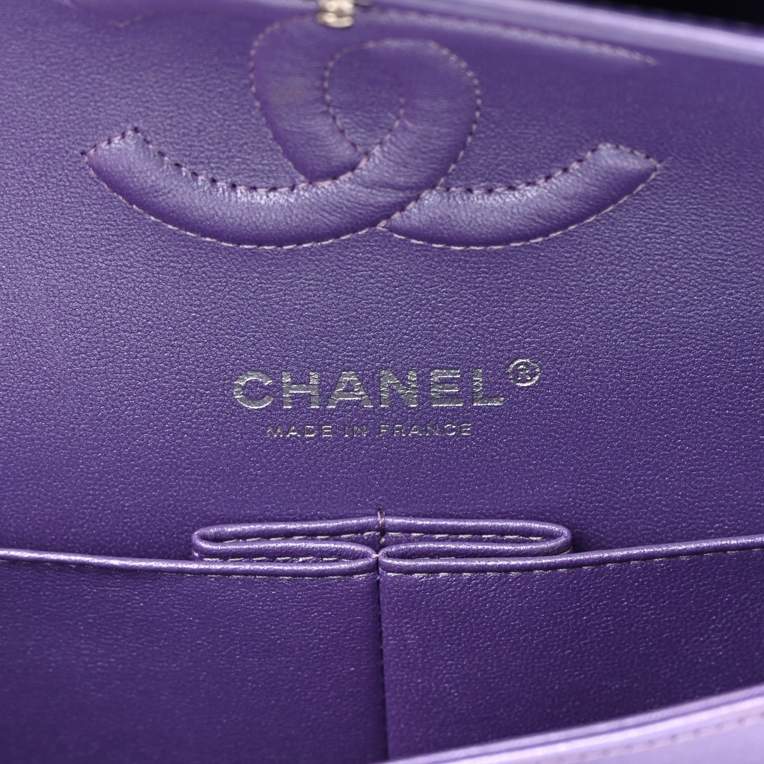Chanel Metallic Lambskin Quilted Medium Double Flap Purple 6 of 16
