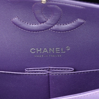 Chanel Metallic Lambskin Quilted Medium Double Flap Purple 6 of 16