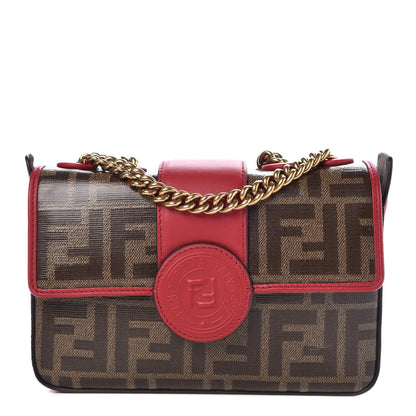 Fendi Glazed Fabric Vitello Century FF 1974 Stamp Patch Mini Double F Crossbody Bag Mogano Panna Fragola 1 of 9