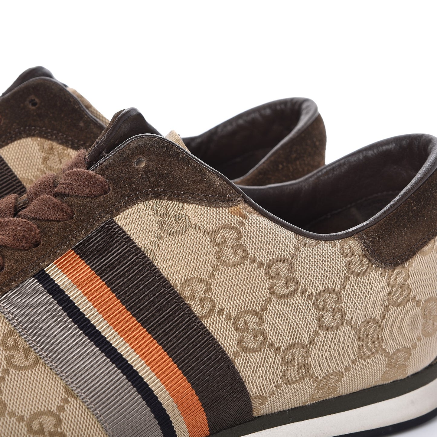 GG Monogram Suede Web Mens Sneakers 10 Brown